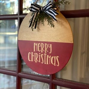 Merry Christmas wood door hanger